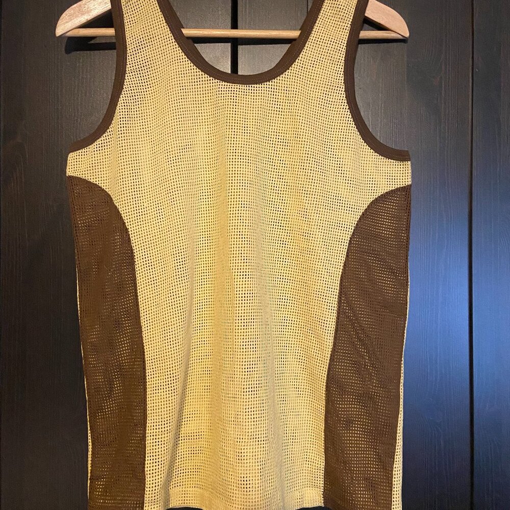 Vintage 1970's Mesh Tank Butter Yellow and brown No tags like new